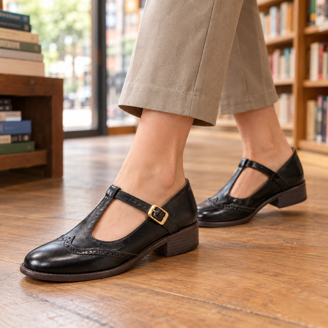 Mezzana Brogue Mary Janes - Black