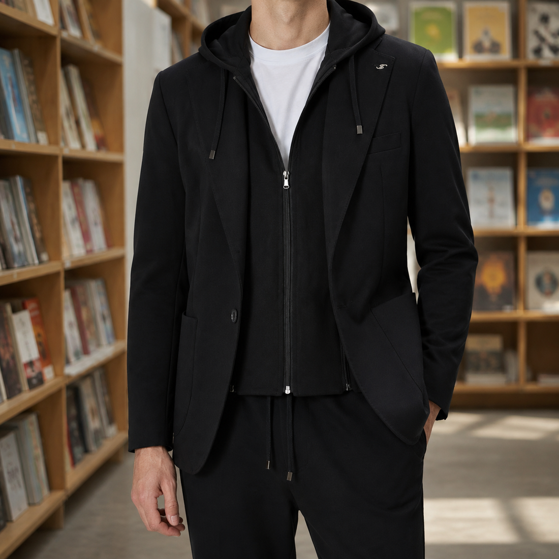 Severin Layered Hood Blazer - Black