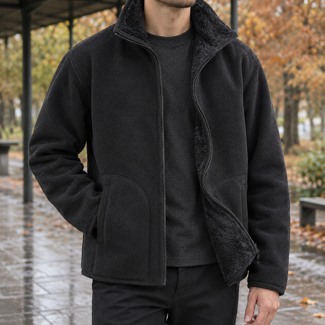 Octave-Cole Fleece Zip Jacket - Black