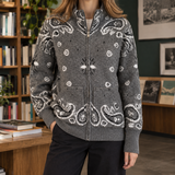 Constance Paisley Zip Sweater - Dark Gray