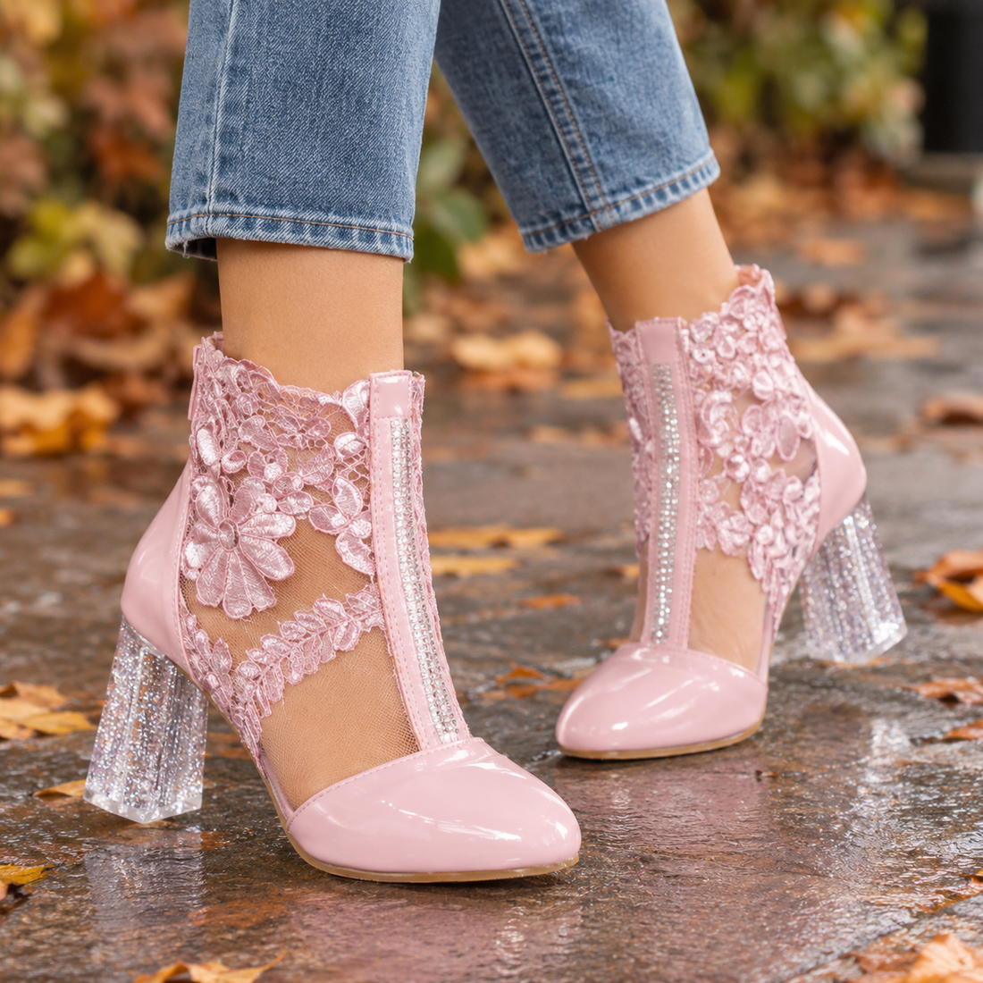 Carmagnola-Firenze Lace Ankle Boots - Pink