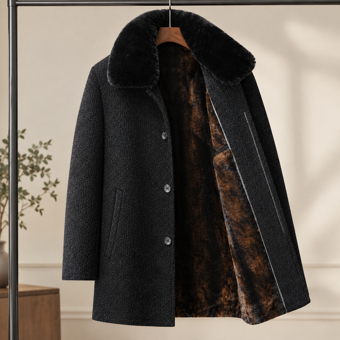 Herbert-York Plush Collar Coat - Black