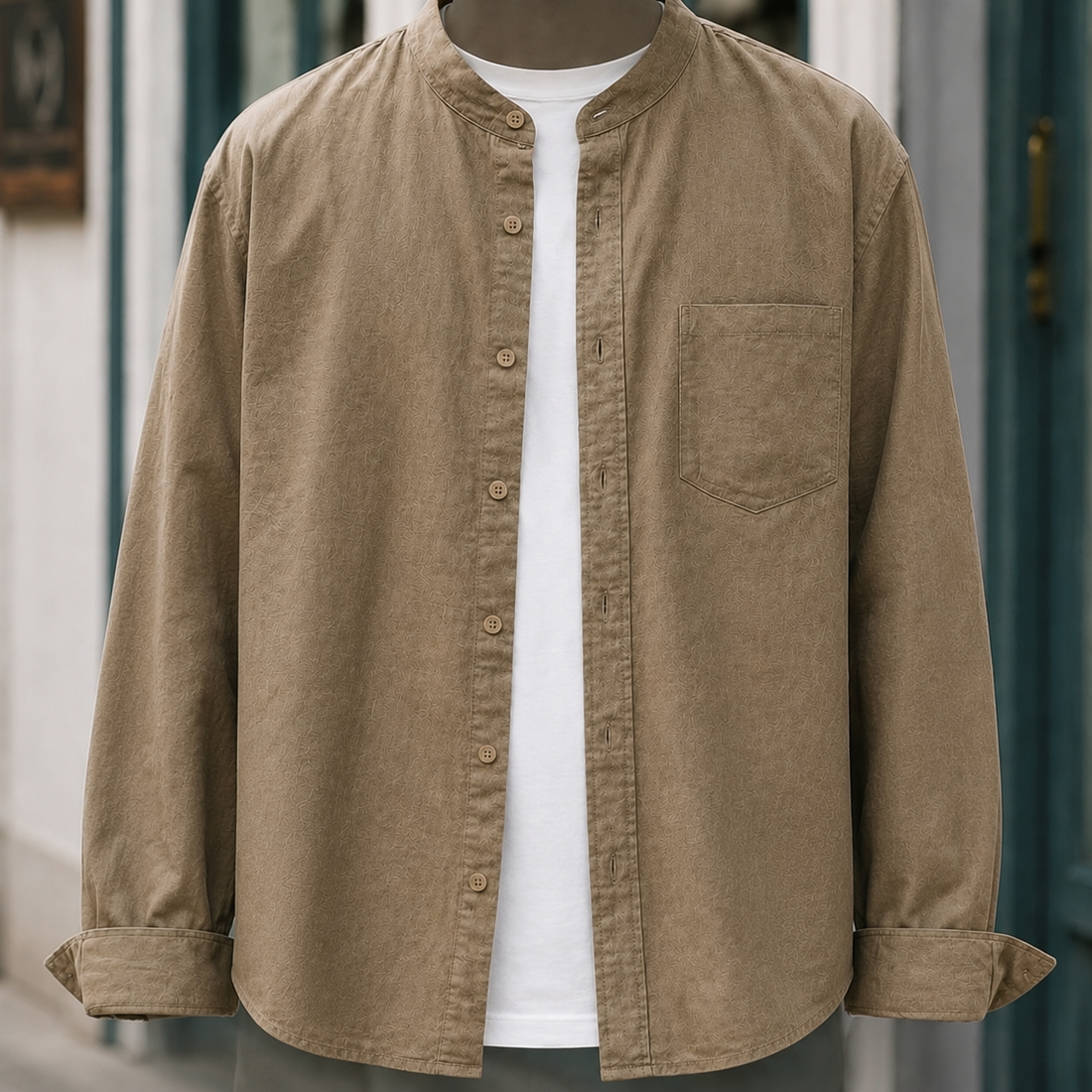 Romano Mandarin Shirt - Brown