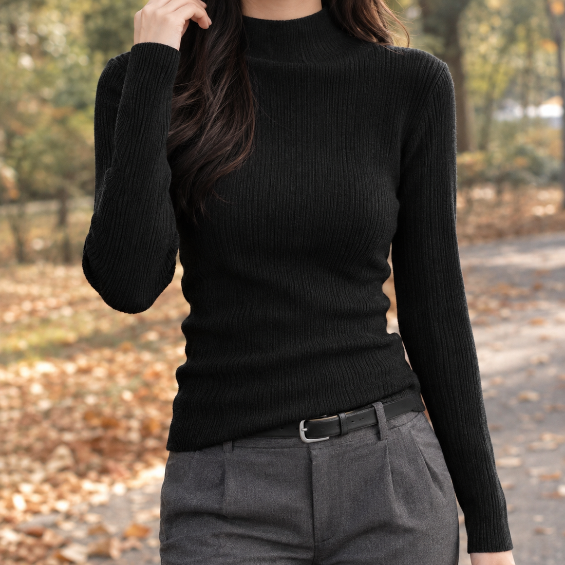 Lily-Sage Mock Neck Sweater - Black