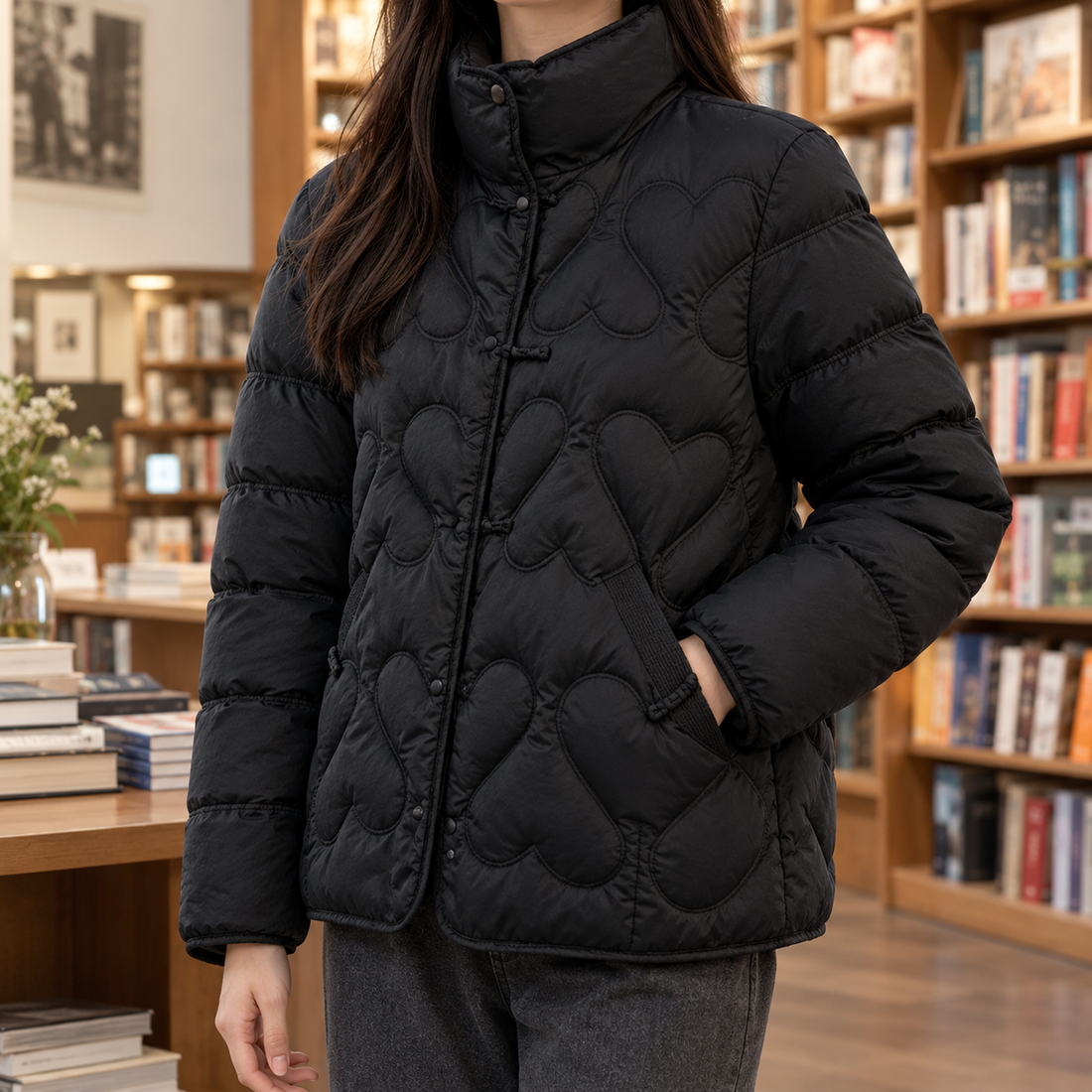 Severine-Eve Heart Quilted Jacket - Black