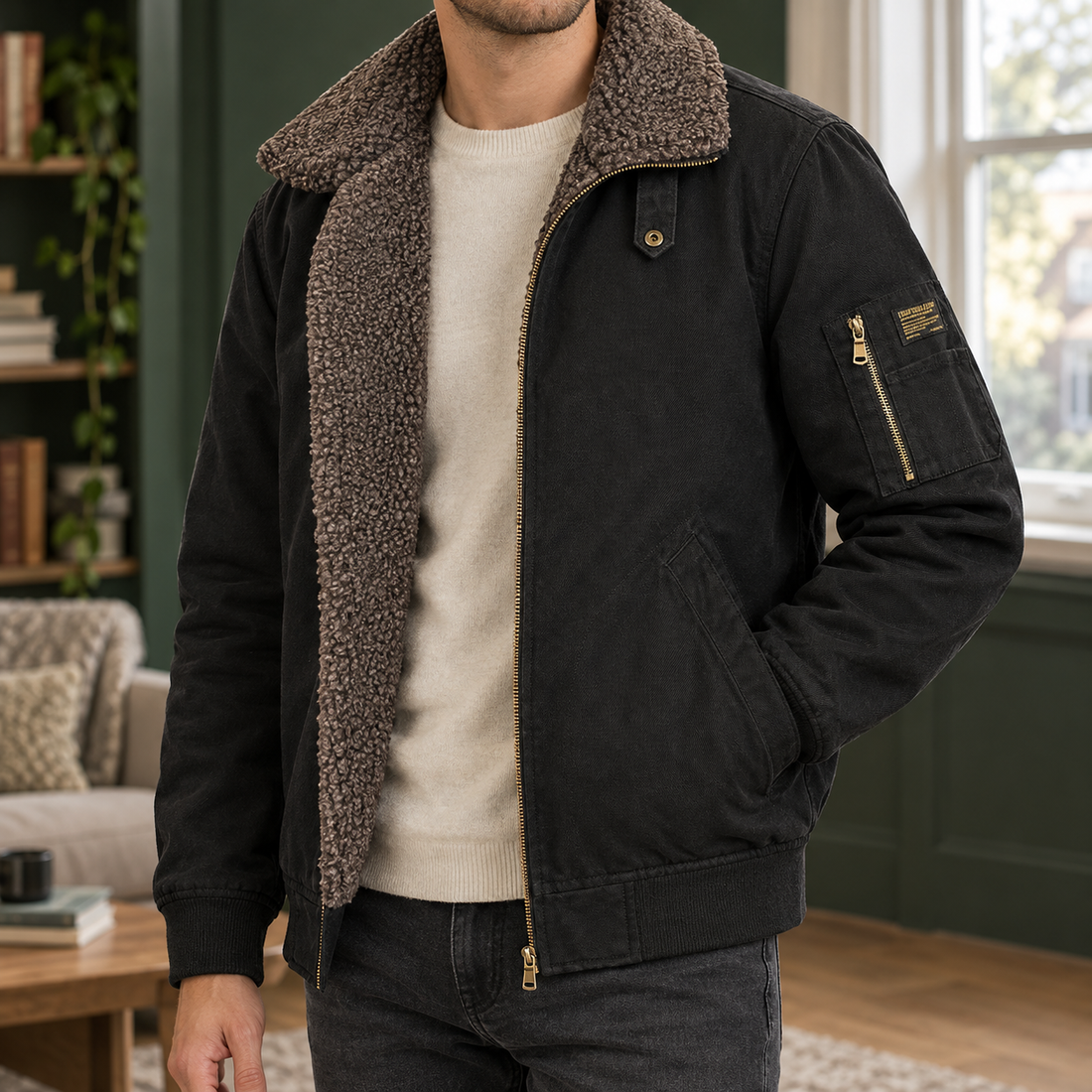 Tobias-Dean Fleece Bomber Jacket - Black