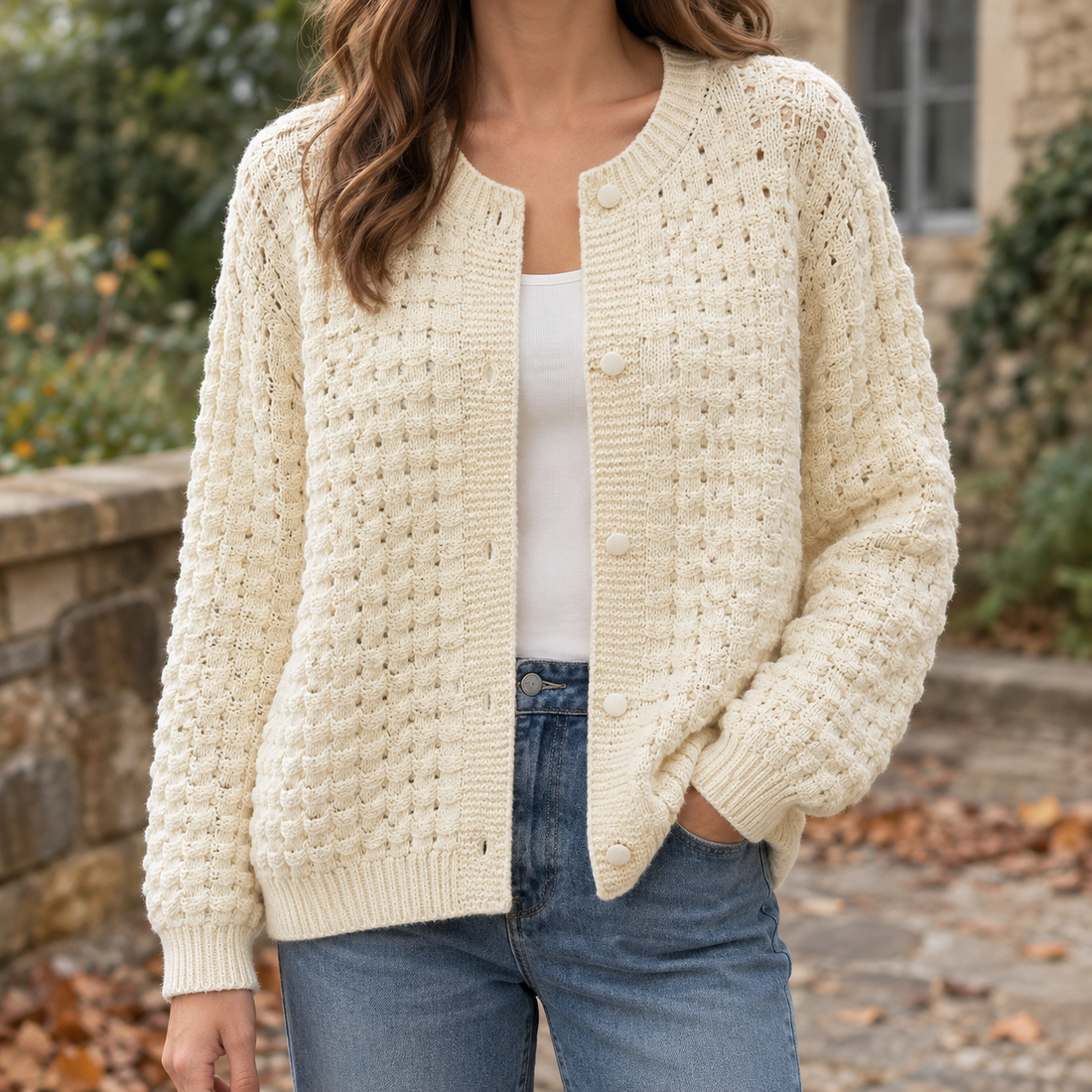 Aurore-Hope Textured Cardigan - Cream