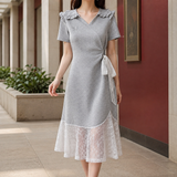 Chantal Lace Trim Dress - Gray