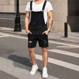 Caleb Distressed Denim Overalls - Black