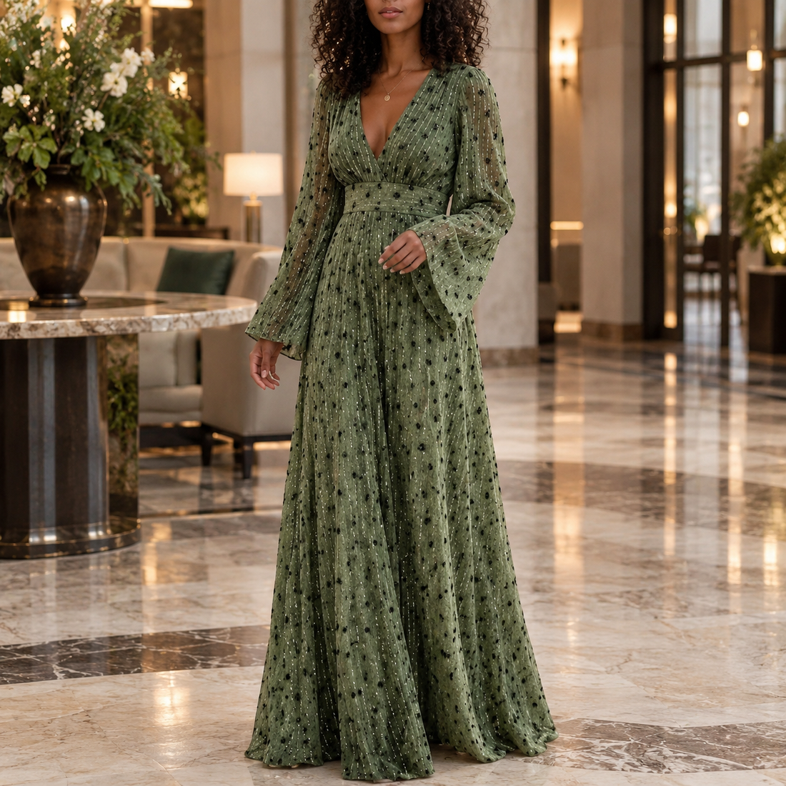 Rosalie-Faye Shimmer Maxi Dress - Green