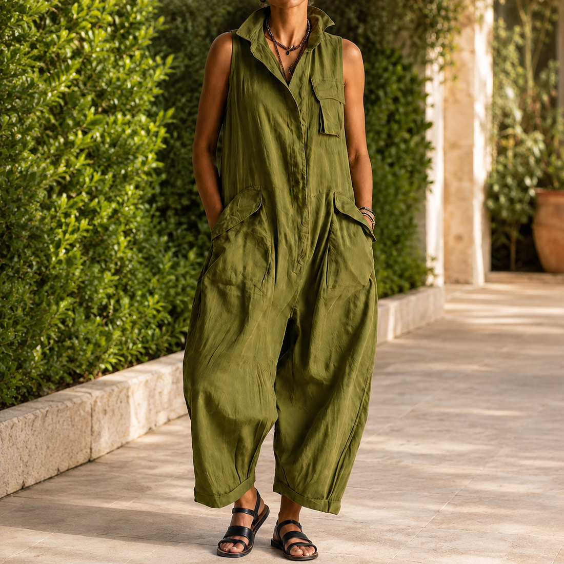 Harriet-Kate Collared Jumpsuit - Olive Green
