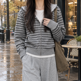 Caitlin-Jane Striped Zip Jacket - Gray Stripes