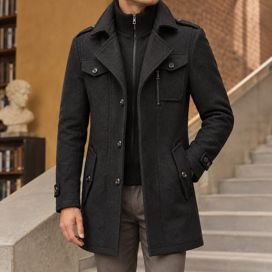 Benoit-Reid Double Collar Coat - Black