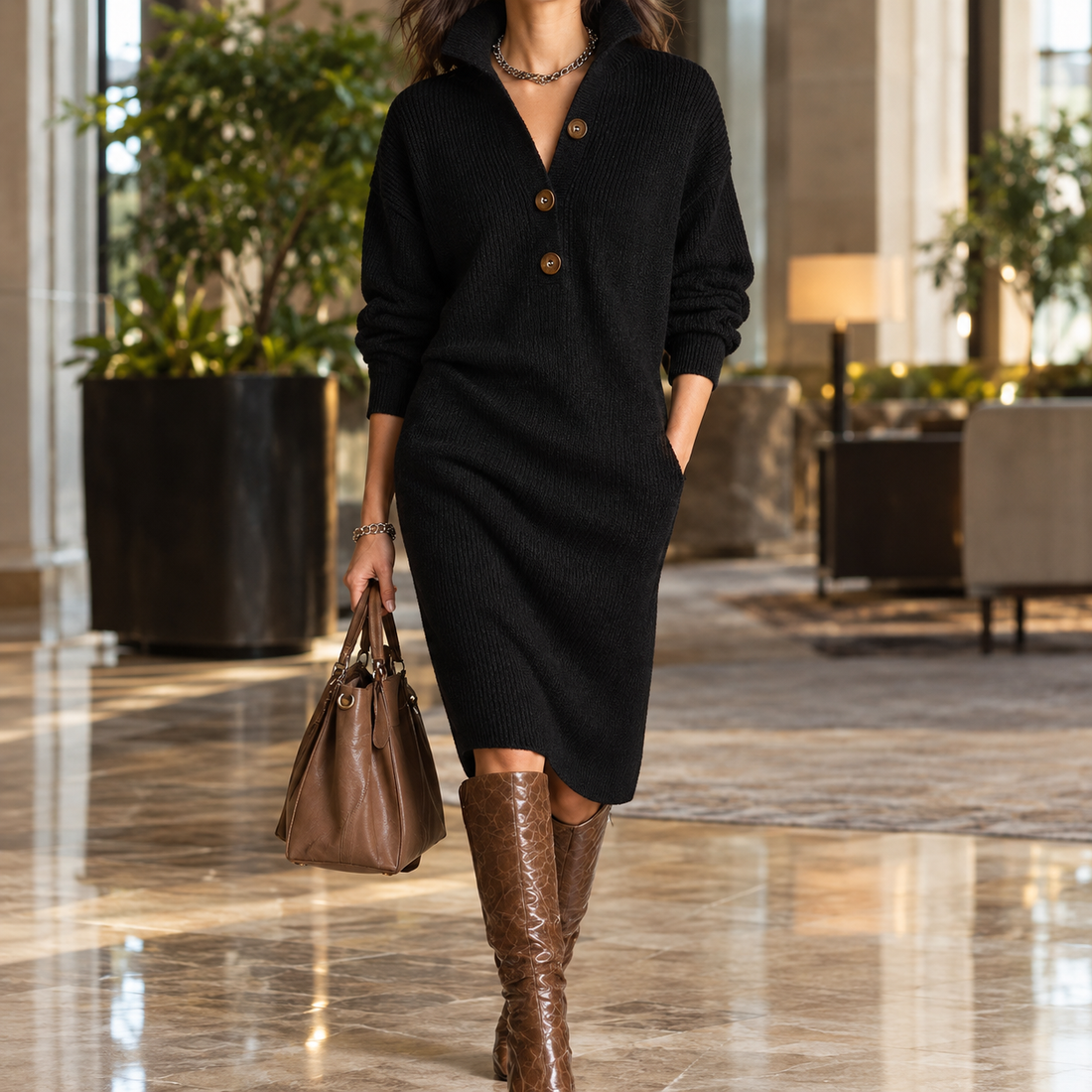 Wendy-Faye Relaxed Knit Dress - Black