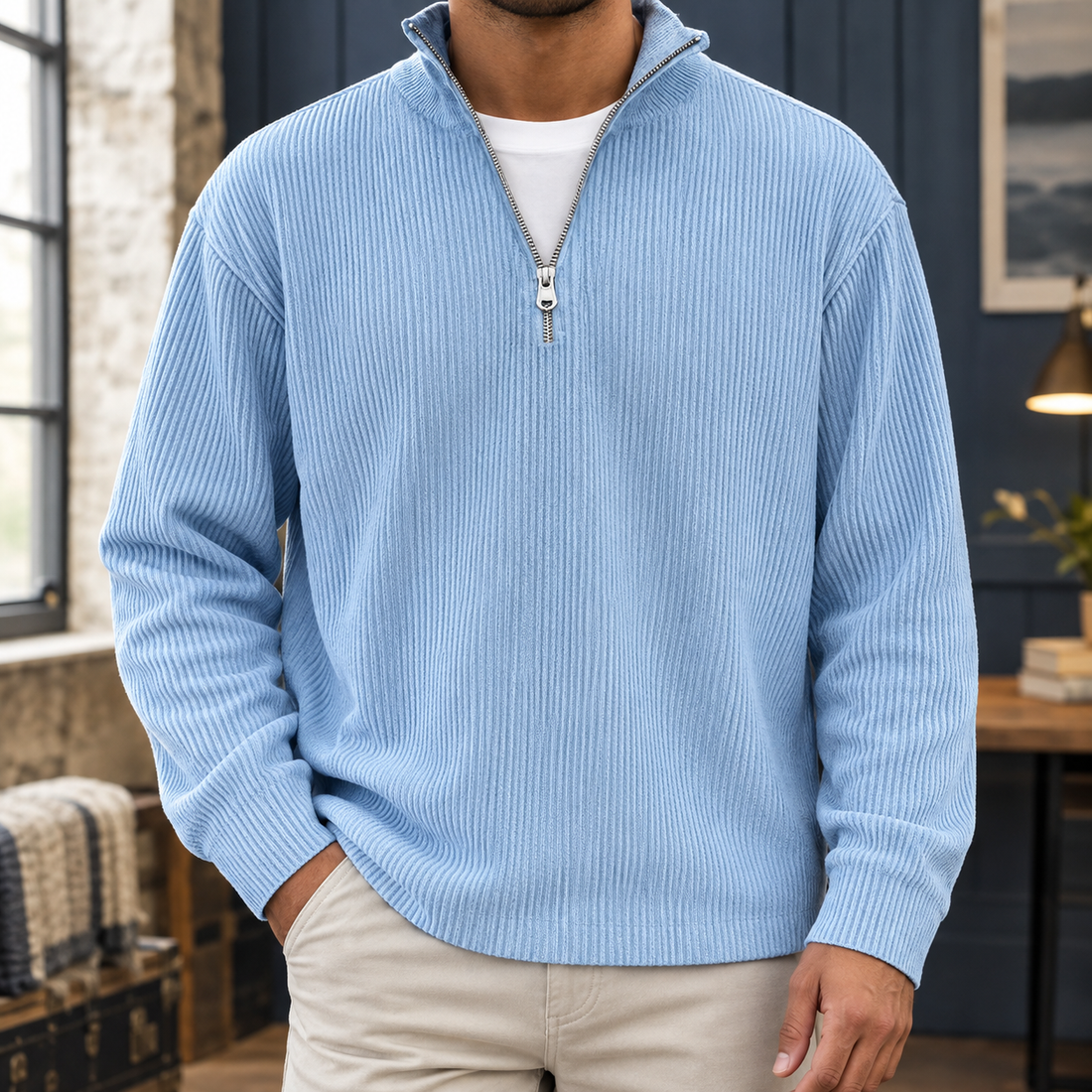 Ardan-Lane Quarter Zip Top - Sky Blue