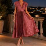 Lucille-Rose Pleated Midi Dress - Antique Pink