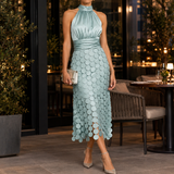 Madeleine-Lane Halter Midi Dress - Light Blue