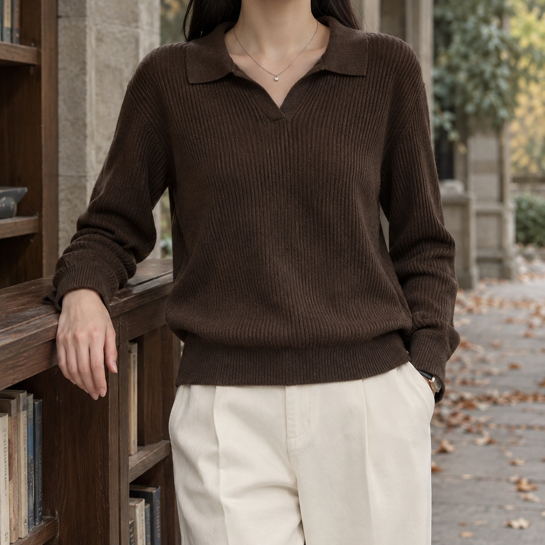 Xaviera-Elise Ribbed Sweater - Brown