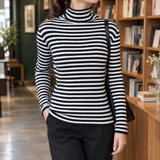 Tiffany-Eve Striped Turtleneck - Black White Stripes