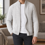 Victor-Ellis Cable Knit Jacket - White-gray