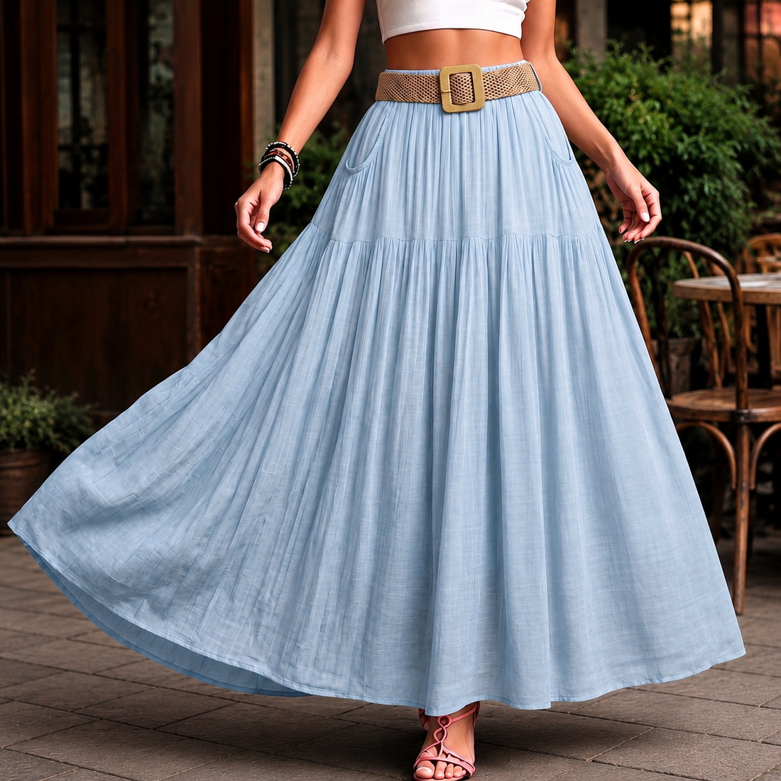 Laurel-Rae Tiered Skirt - Clear Blue