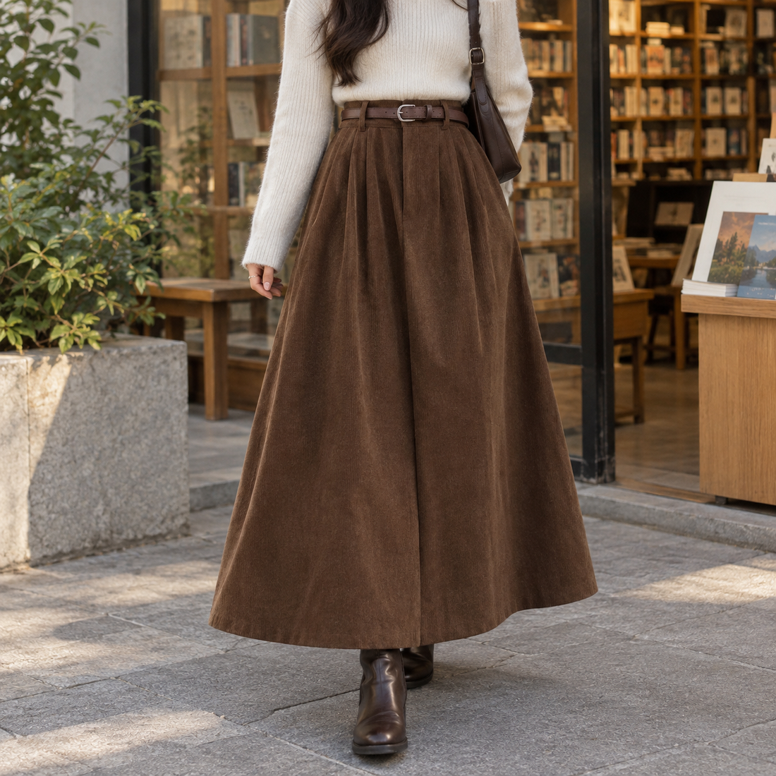 Genevieve-Rose Corduroy Skirt - Brown