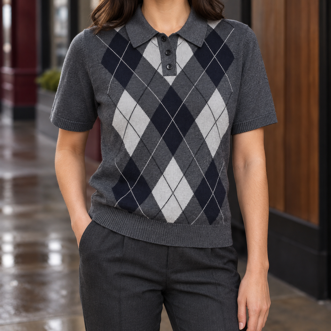 Ursuline-Skye Polo Sweater - Dark Gray