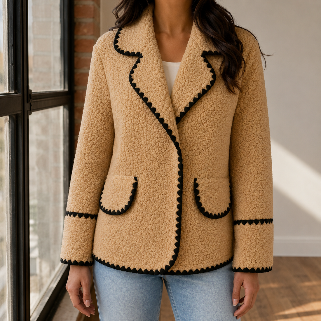 Perla-Kate Contrast Trim Jacket - Beige