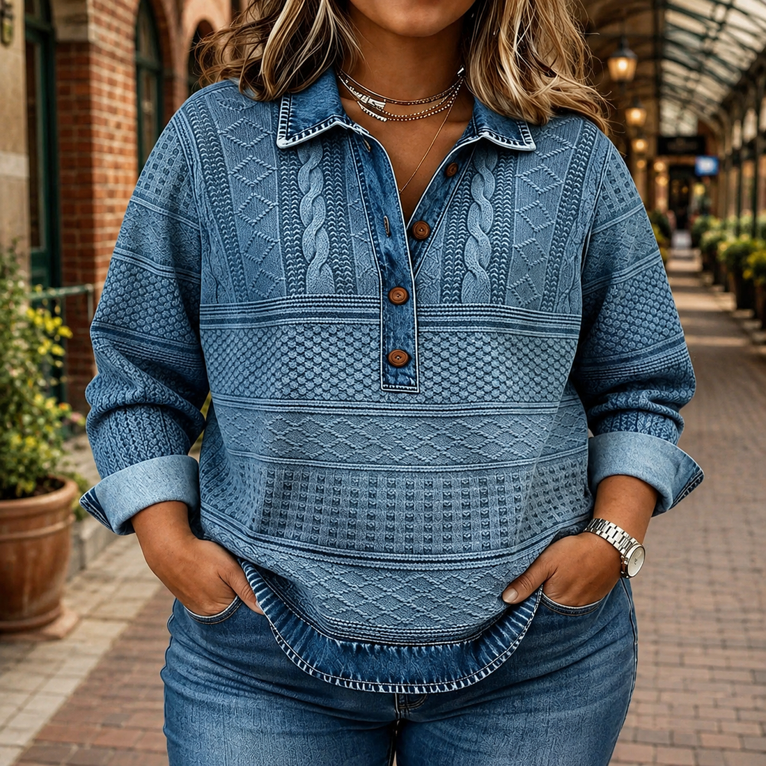 Celeste-Grace Collared Top - Blue