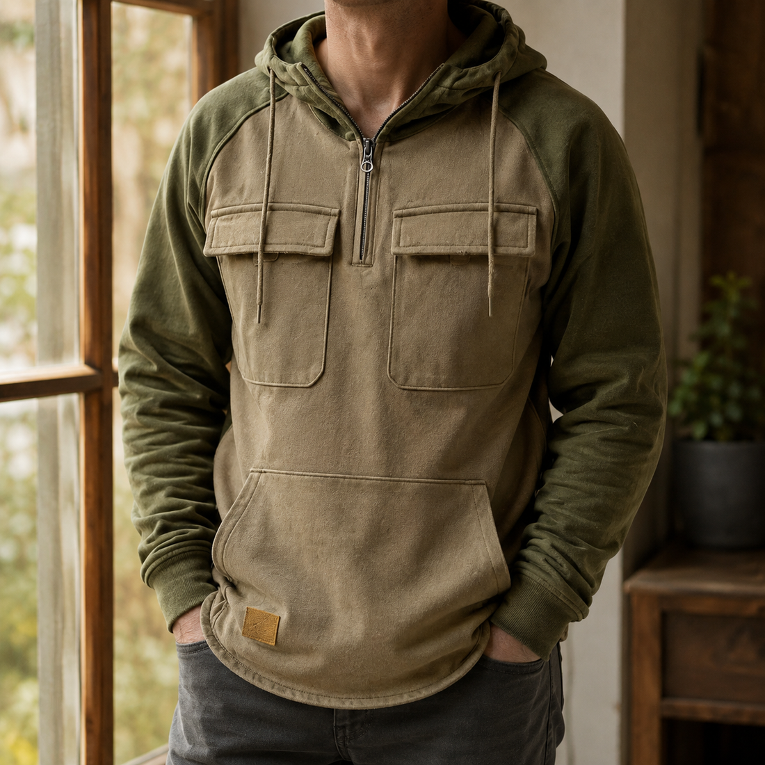Callum-Grey Utility Hoodie - Khaki