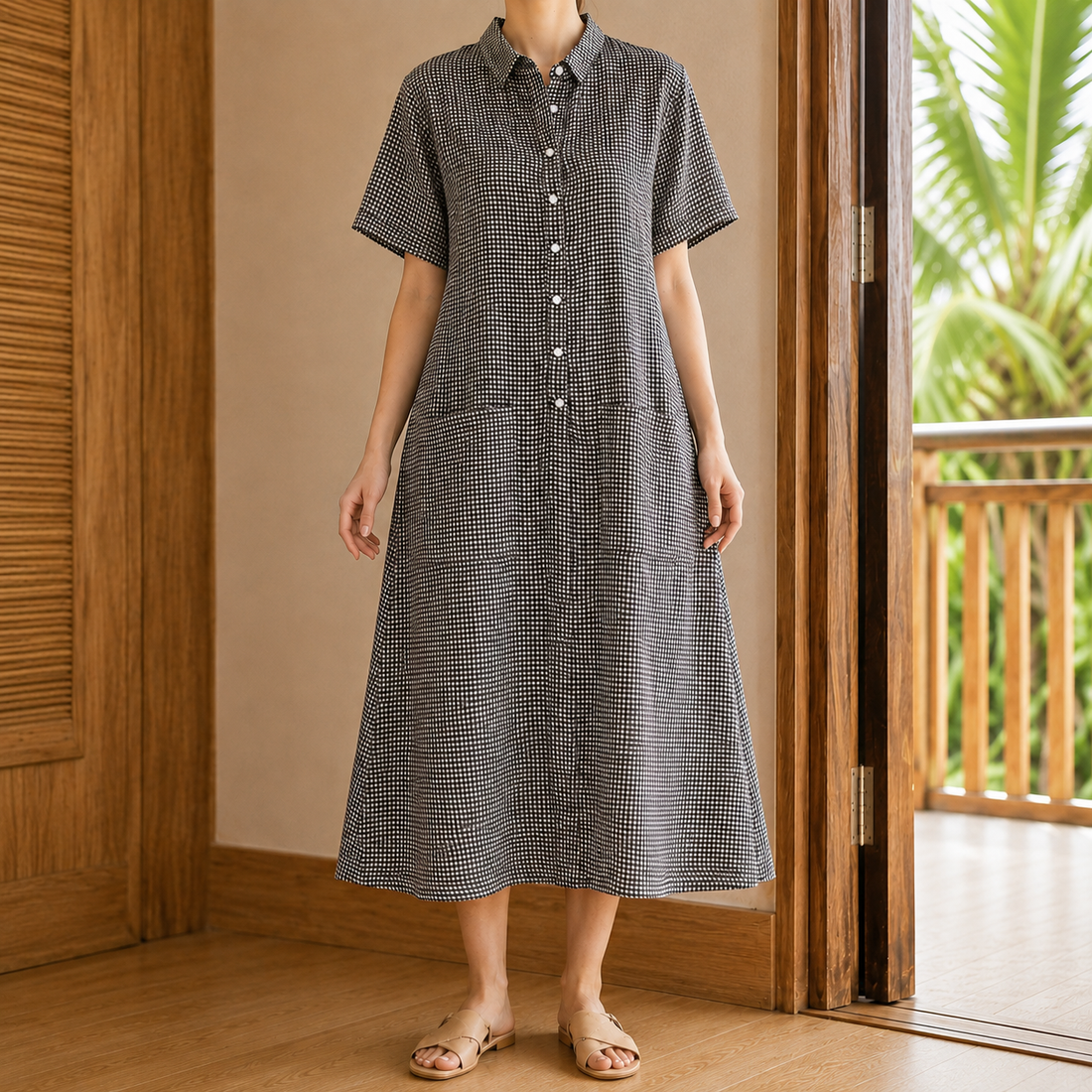 Lucia-Lane Gingham Shirt Dress - Checkered