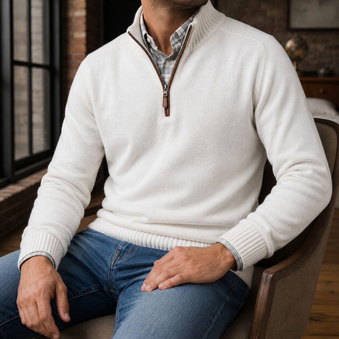 Matteo Quarter Zip Sweater - White
