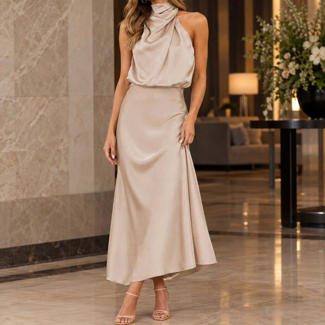 Ludovica-Marie Draped Midi Dress - Apricot