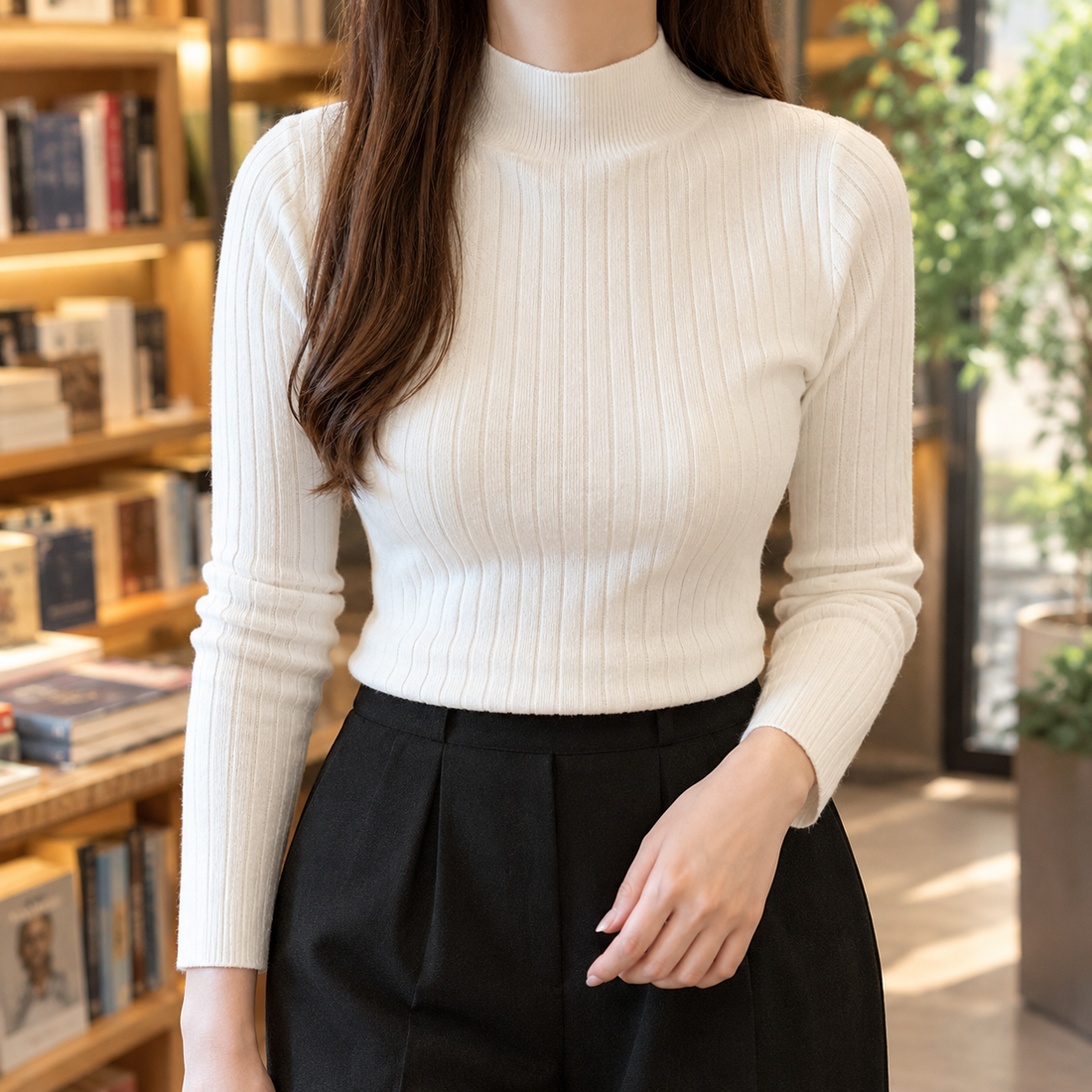 Magdalena-Mae Mock Neck Top - White