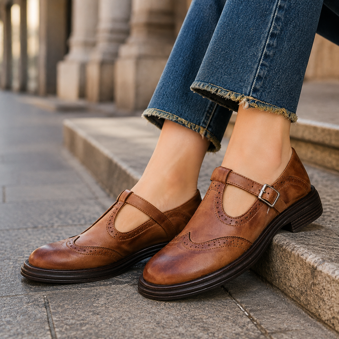 Pontano Brogue Mary Janes - Brown
