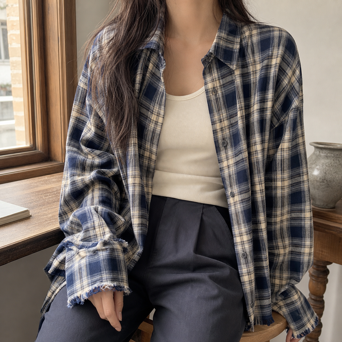 Ascelin Plaid Overshirt - Navy Blue Plaid