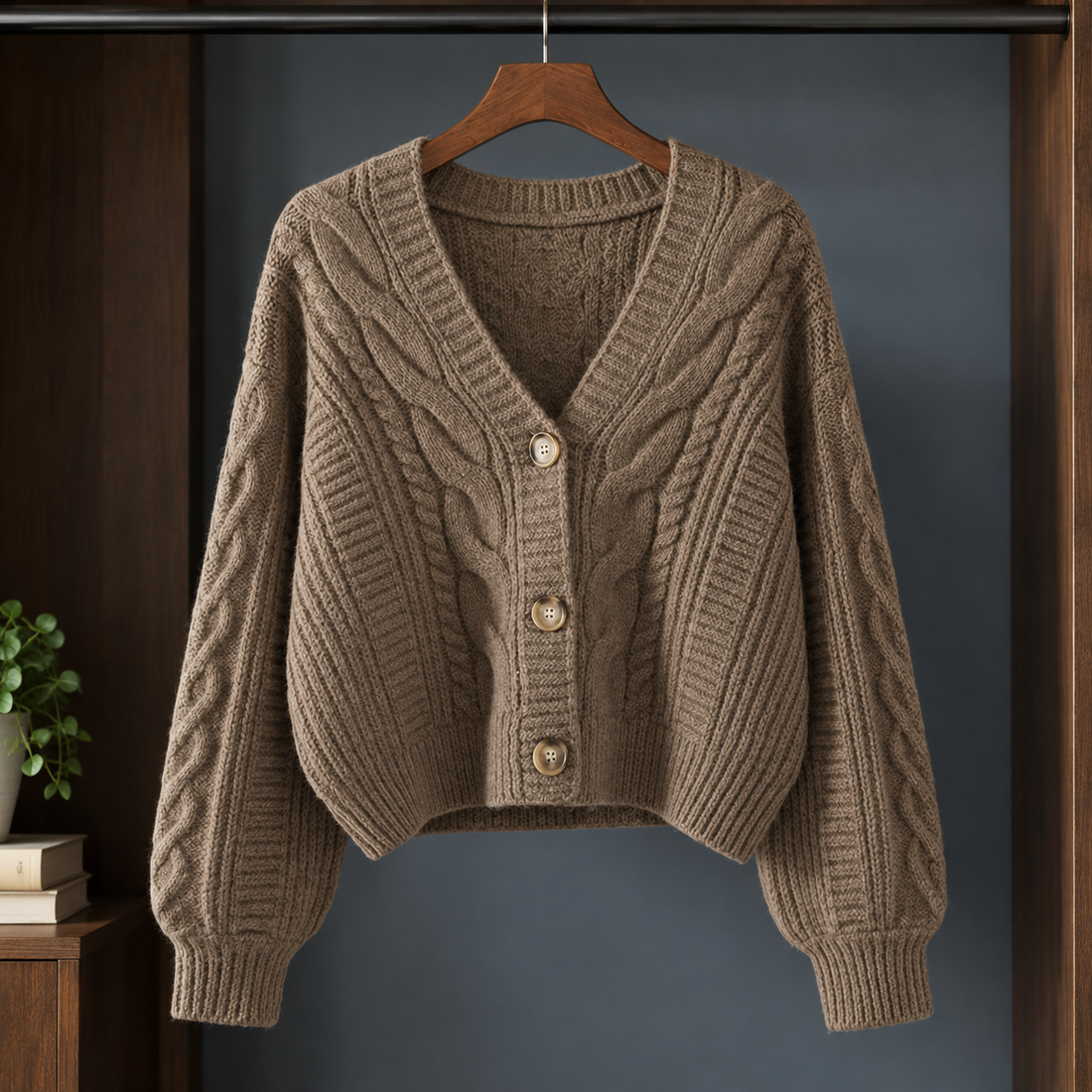 Morwenna-Skye Cable Cardigan - Taupe