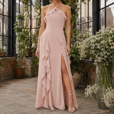 Eleanor-Sage Halter Maxi Dress - Blush Pink