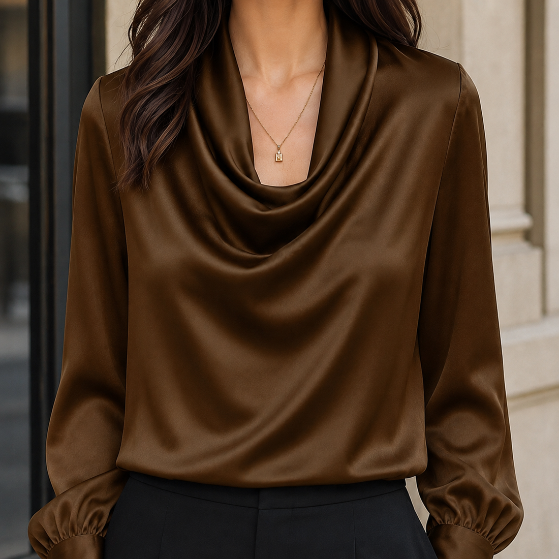 Yvette Satin Blouse - Coffee