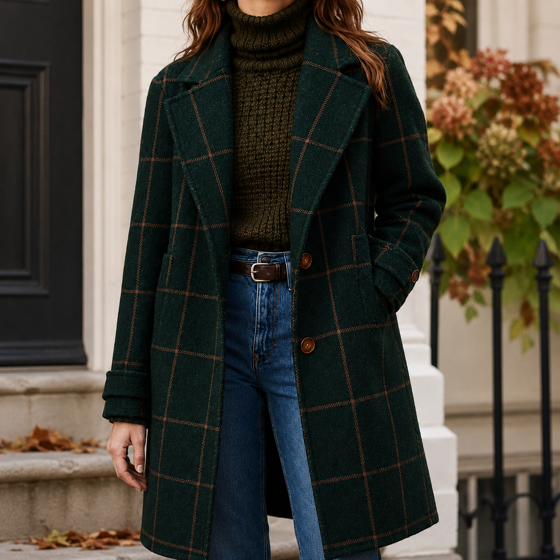 Theodora-Belle Plaid Coat - Green