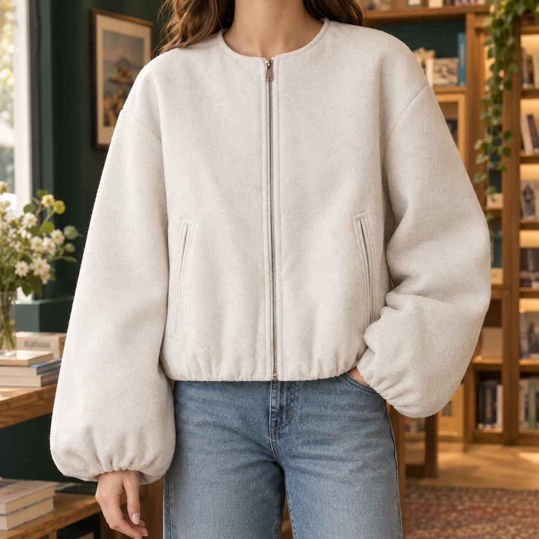 Paula Collarless Jacket - Off White