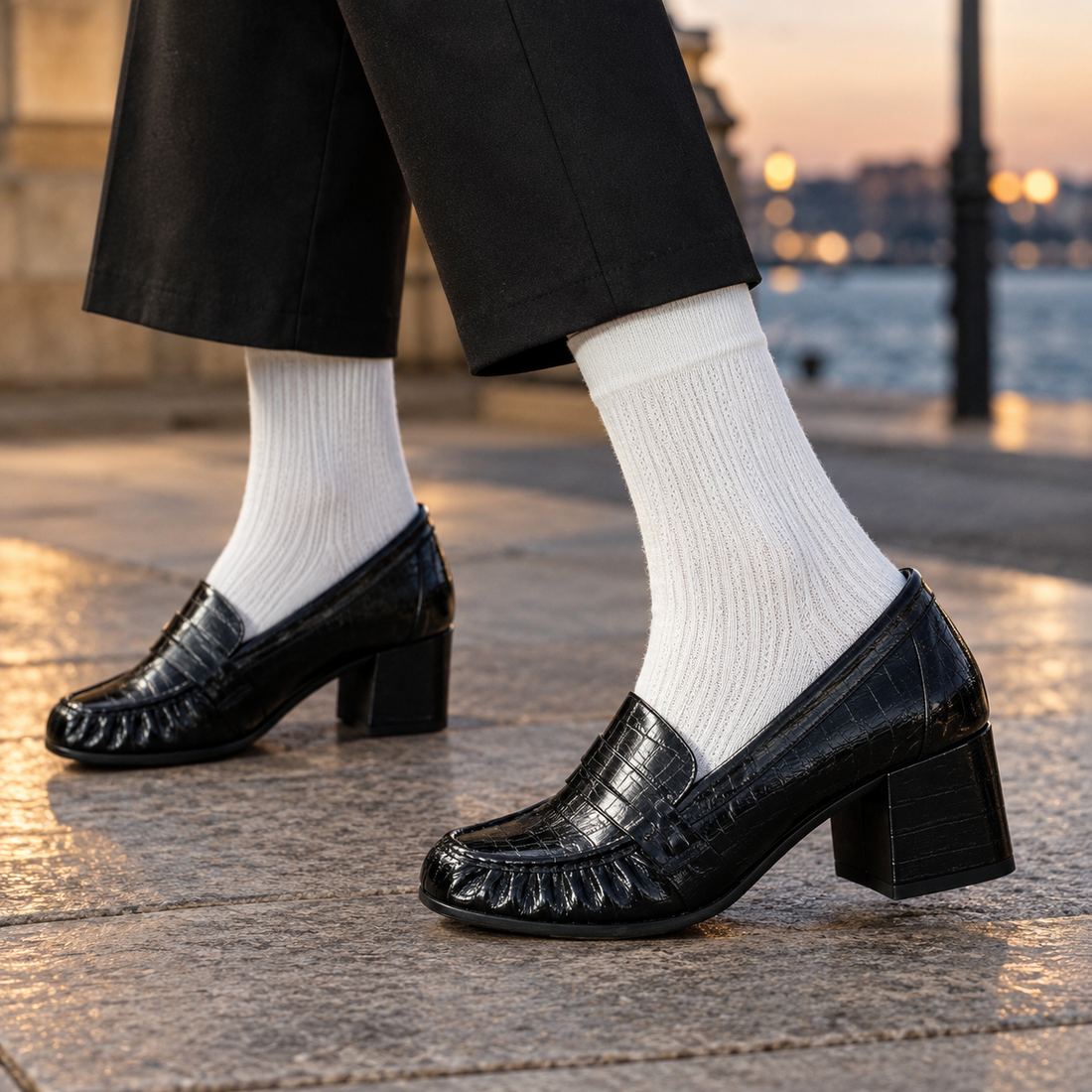 Gori Block Heel Loafers - Black