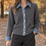 Esther-Belle Denim Cardigan - Dark Gray Premium