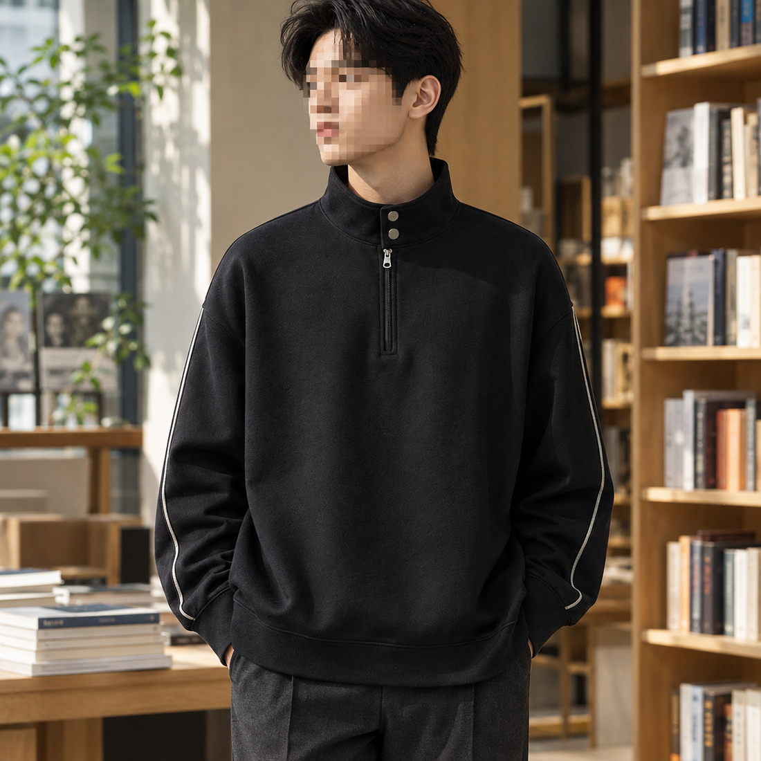Victor-Scott Stand Collar Sweatshirt - Black