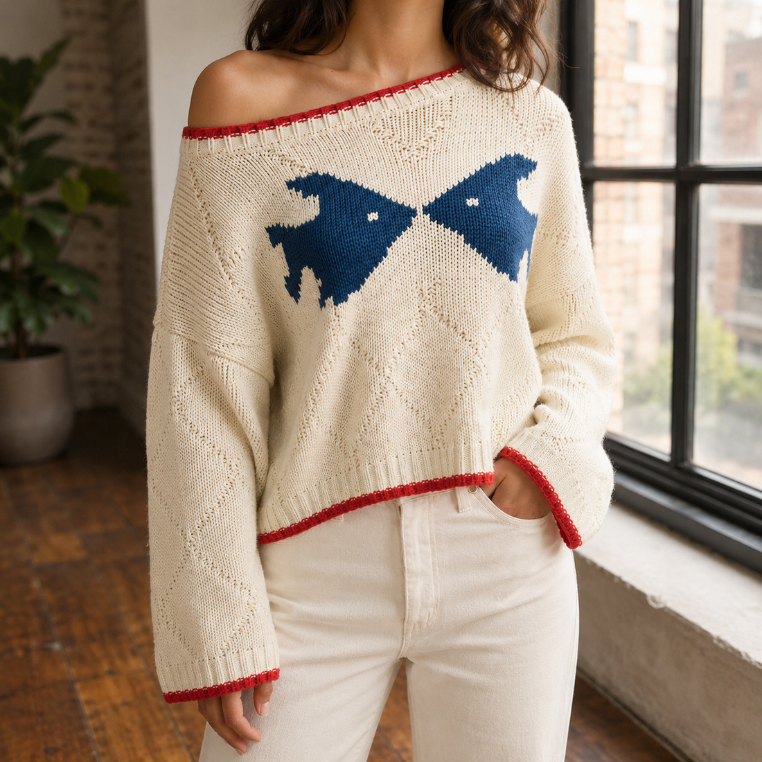Josephine Fish Intarsia Sweater - Beige