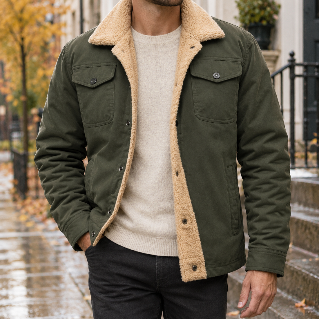 Theodore-Tate Fleece-Lined Jacket - Army Green
