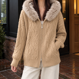 Mirabel-Mae Fur-Trimmed Cardigan - Yellow Camel