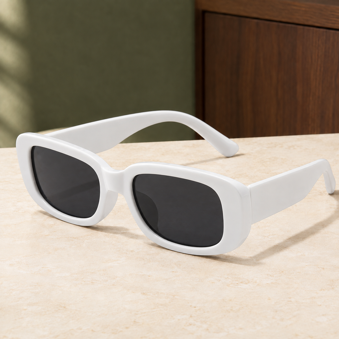 Merrick Rectangular Sunglasses - White