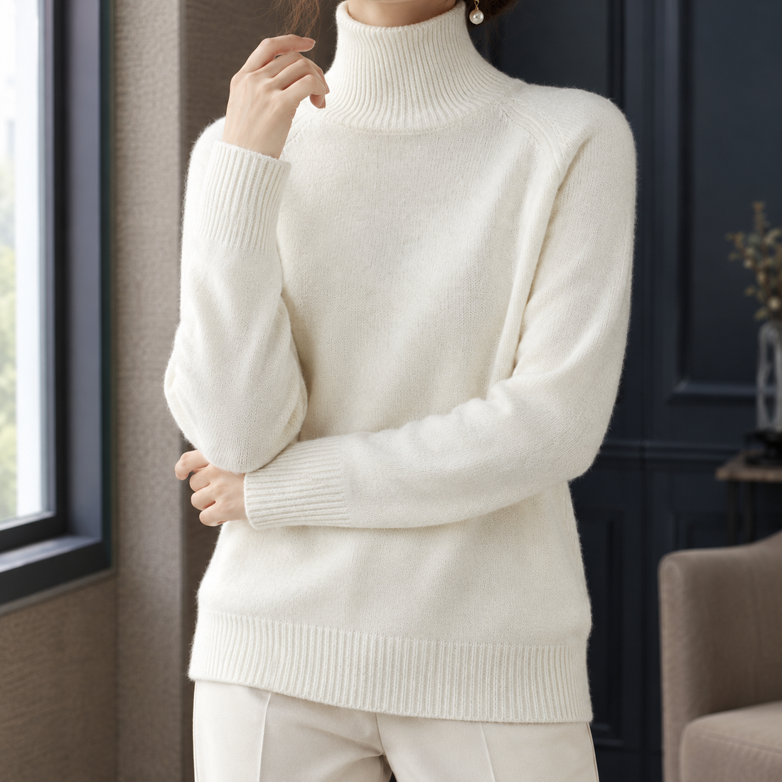 Flavia-Mae Relaxed Turtleneck Sweater - White