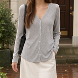 Nerissa-Mae V-Neck Cardigan - Snowflake Gray